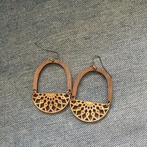 Wooden Filigree Hoop Earrings - Brown